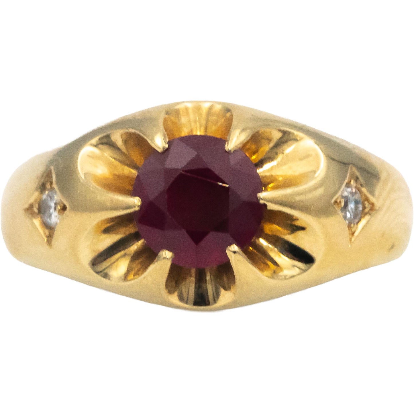 14k Yellow Gold Round Ruby & Diamond Cocktail Ring 1.78CT Size 10.25