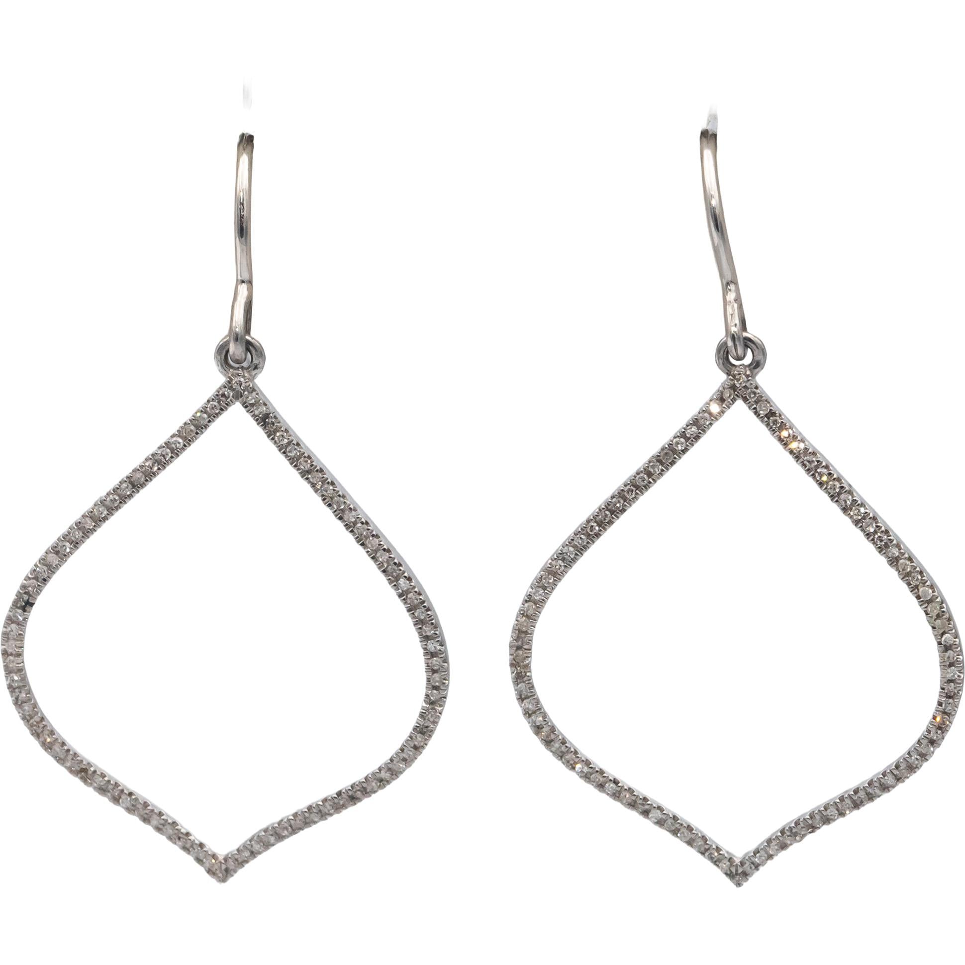 14k White Gold Round Diamond Drop Dangle Earrings 0.12CT