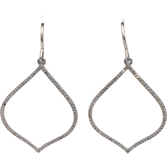 14k White Gold Round Diamond Drop Dangle Earrings 0.12CT