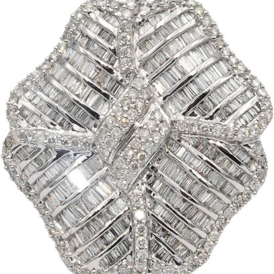 14k White Gold Round & Baguette Diamond Cluster Cocktail Ring 2.0CT Size 9.25