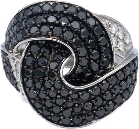 14k White Gold White & Black Diamond Cluster Swirl Statement Ring 2.50CT Size 7