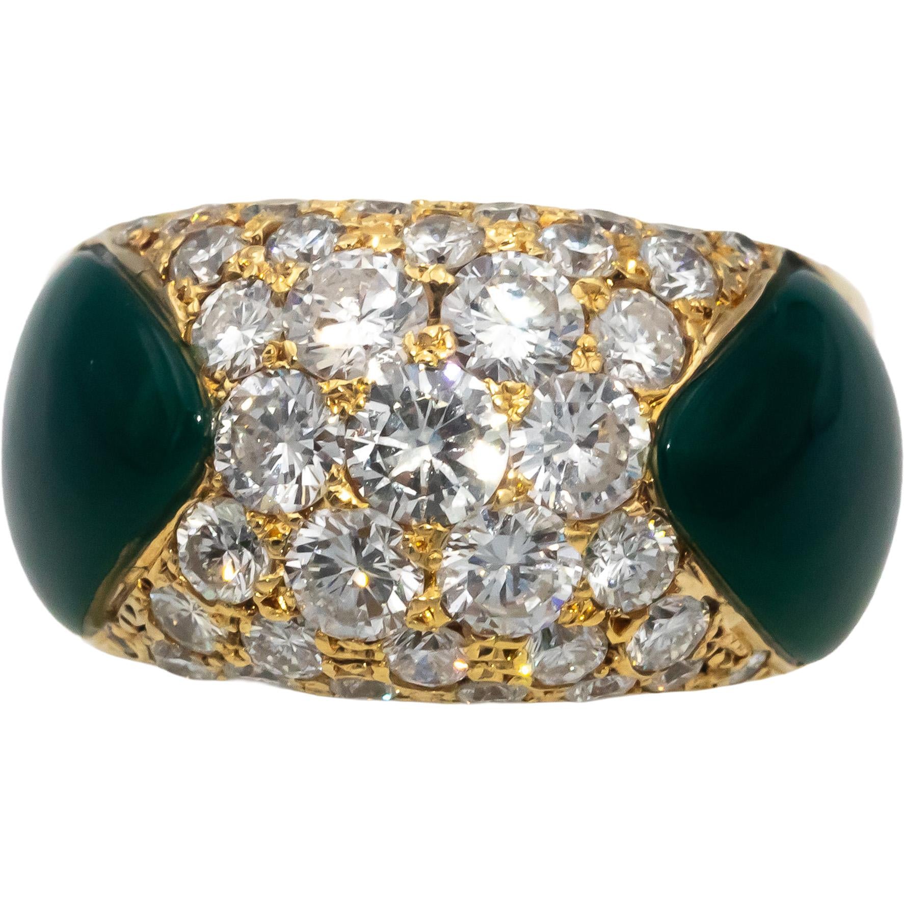 18k Yellow Gold VS Round Diamond Green Chalcedony Cocktail Ring 2.0CT Size 8.25