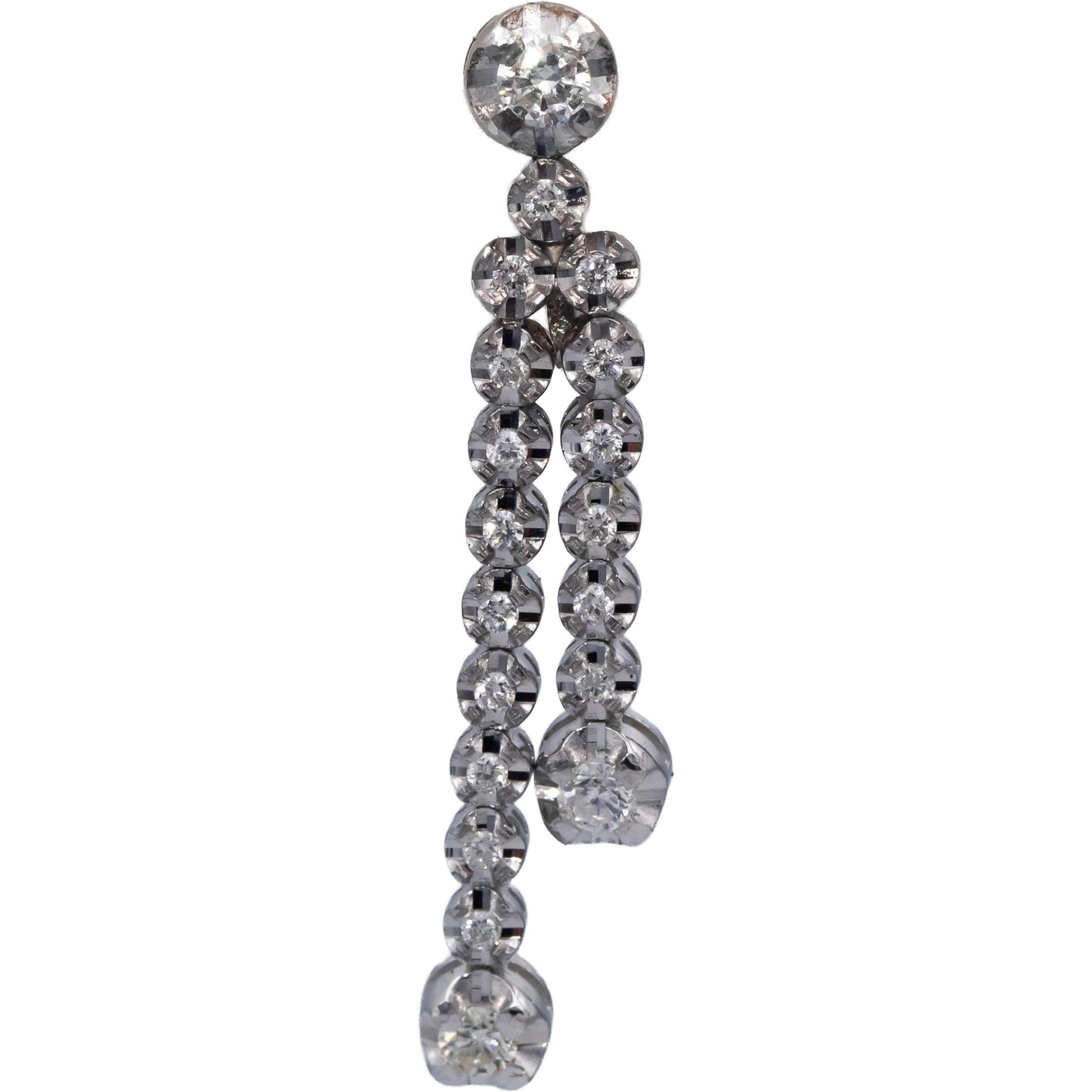 14k White Gold Round Diamond Drop Dangle Earrings 1.20CT