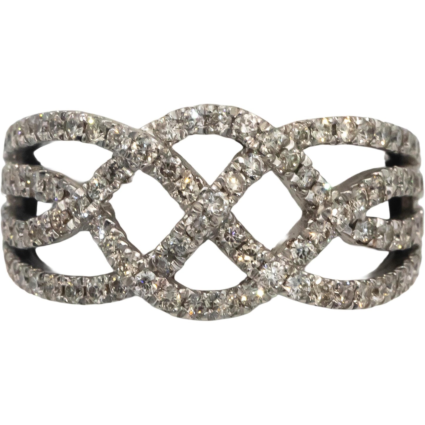 14k White Gold Round Diamond Woven Band Ring 1.0CT Size 7