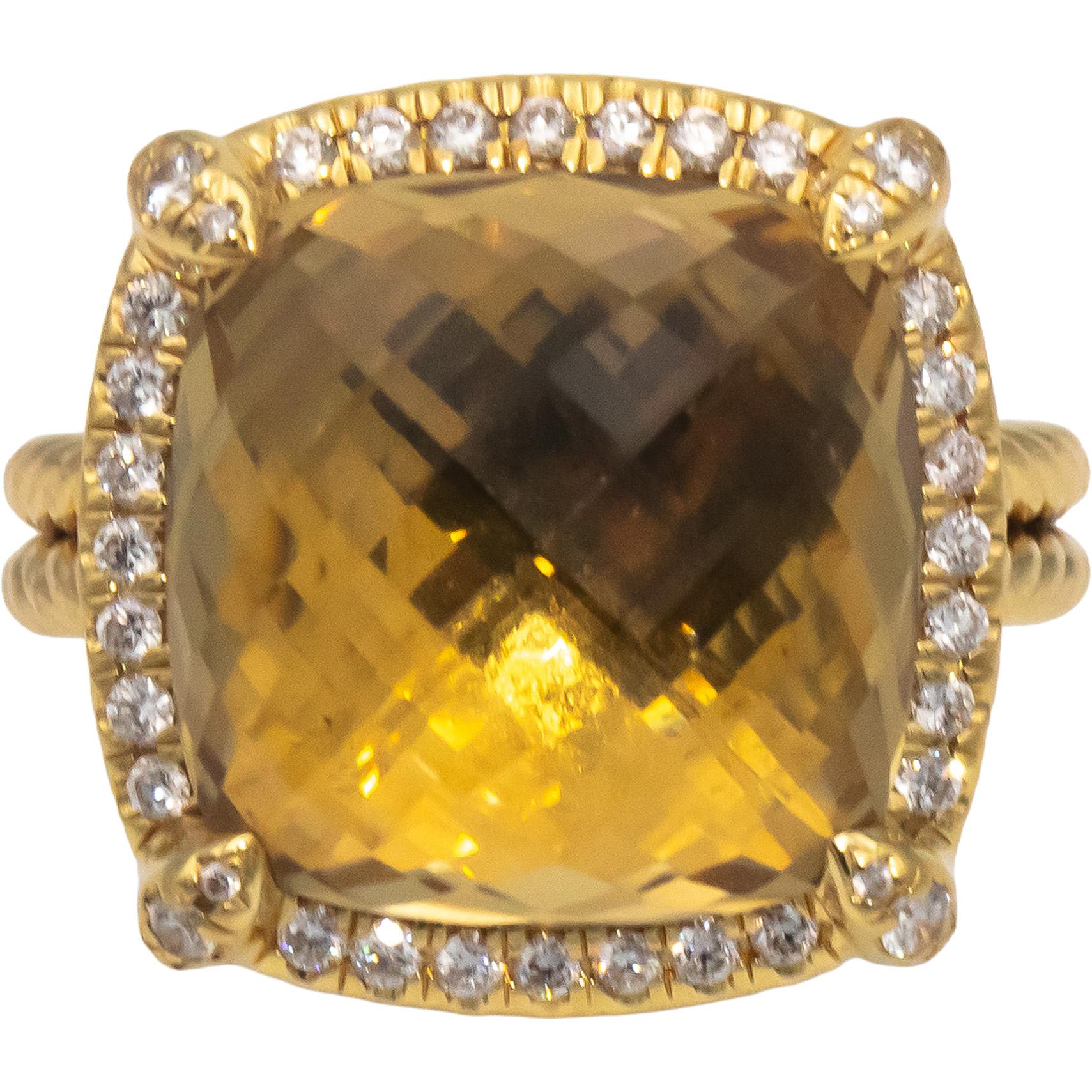 DAVID YURMAN 18k Gold Champagne Citrine & Diamond Chatelaine Ring 9.30CT $5500