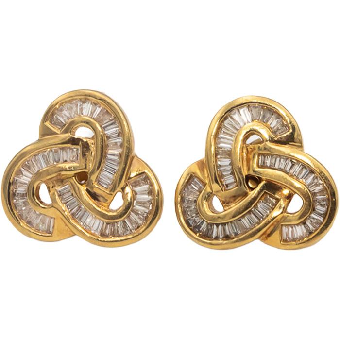 14k Yellow Gold VS Baguette Cut Love Knot Stud Earrings 0.50CTW