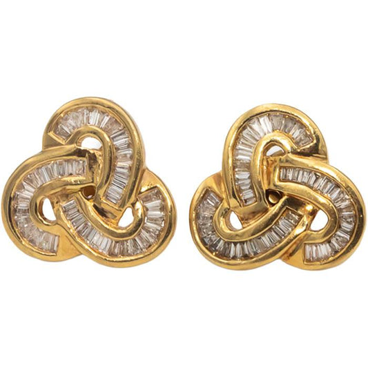 14k Yellow Gold VS Baguette Cut Love Knot Stud Earrings 0.50CTW