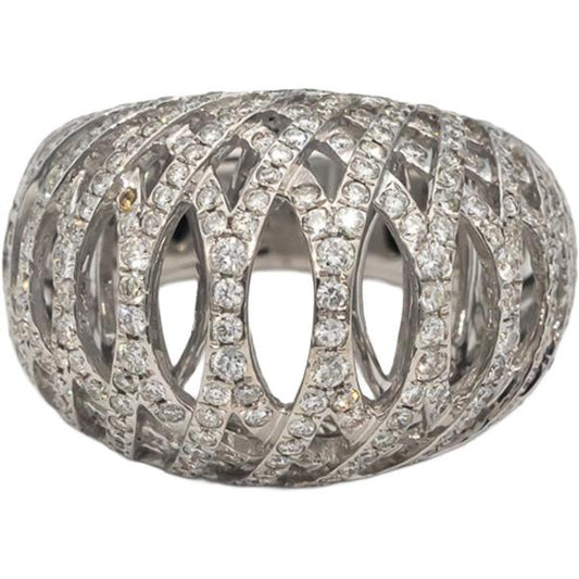 18k White Gold Round Diamond Interwoven Open Dome Ring 1.05CT Size 6.75