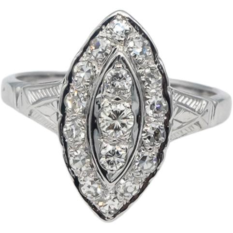 Vintage Antique 14k White Gold Single & Transition Cut Diamond Ring 0.50CT