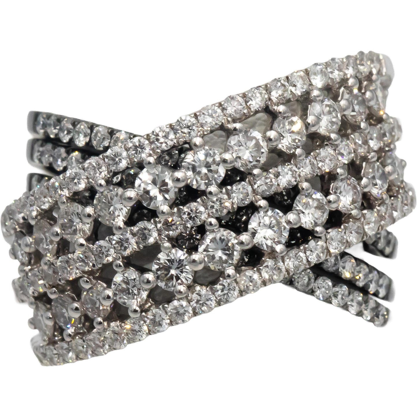 18k White Gold Black Rhodium Round Diamond Crossover Ring 2.25CT Size 7.5