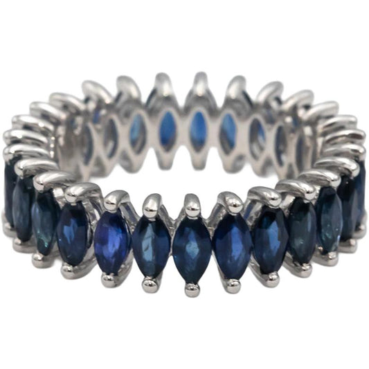 18k White Gold Marquise Cut Blue Sapphire Eternity Band Ring 4.40CT Size 7.5
