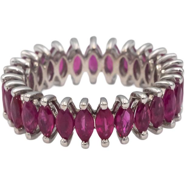 18k White Gold Marquise Cut Ruby Eternity Band Ring Size 7.5