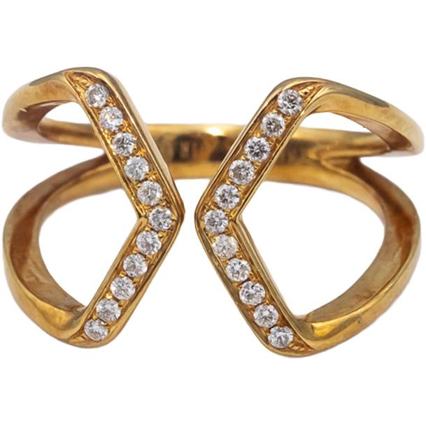 Designer 18k Yellow Gold VS Round Diamond Cuff Ring 0.15CT Size 7.25