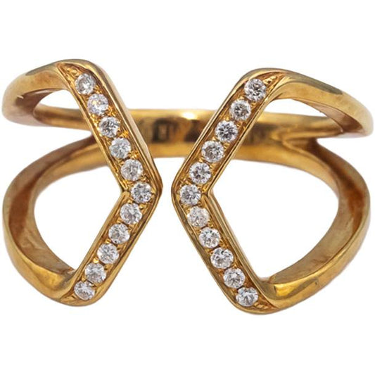 Designer 18k Yellow Gold VS Round Diamond Cuff Ring 0.15CT Size 7.25