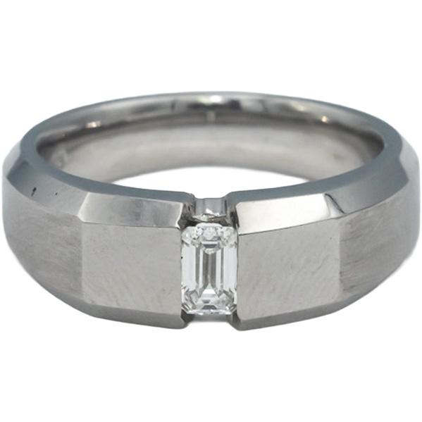 18k White Gold VS Emerald Cut Diamond Solitaire Men's Ring 0.33CT Size 10