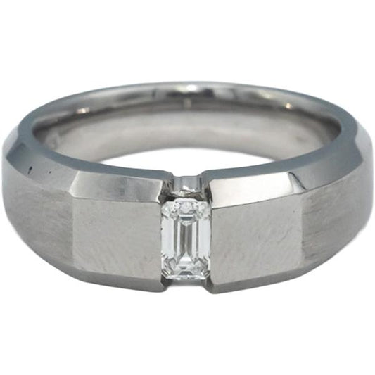 18k White Gold VS Emerald Cut Diamond Solitaire Men's Ring 0.33CT Size 10
