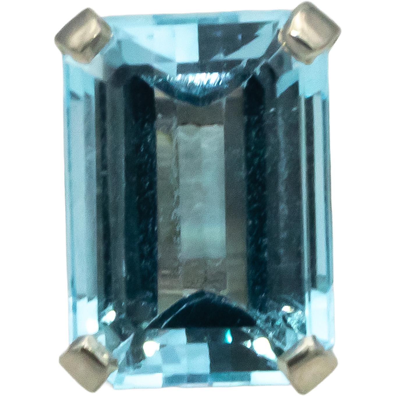 14k White Gold Emerald Cut Blue Topaz Solitaire Ring 8.0CT Size 8