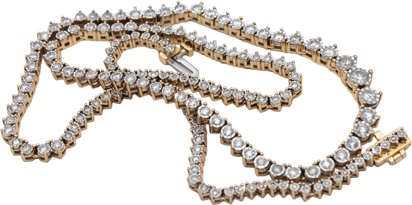 10k Yellow Gold Round Diamond Graduated Width Riviera Necklace 3.0CTW