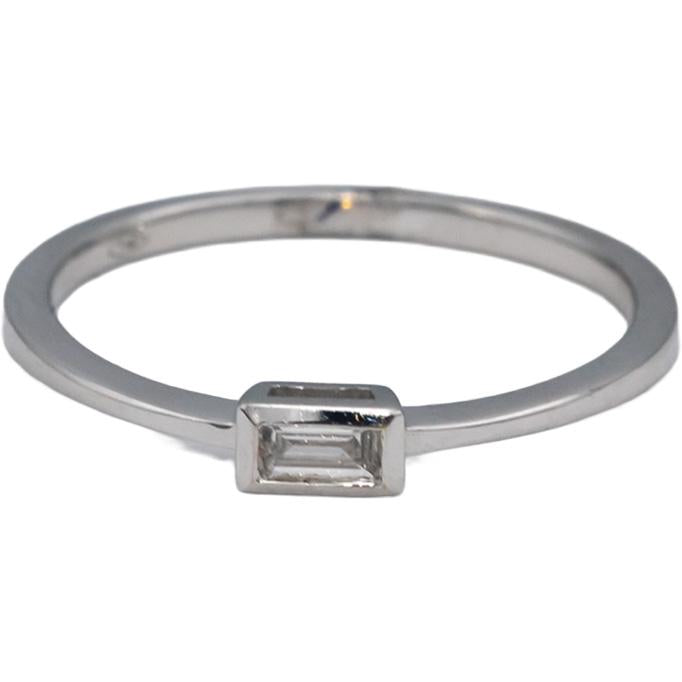 18k White Gold VS Emerald Cut Diamond Solitaire Band Ring 0.08CT Size 7