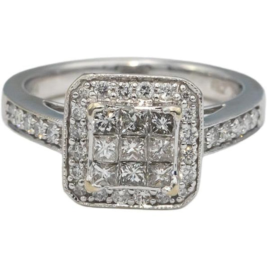 14k White Gold Princess and Round Diamond Cluster Cocktail Ring 0.60CT Size 7