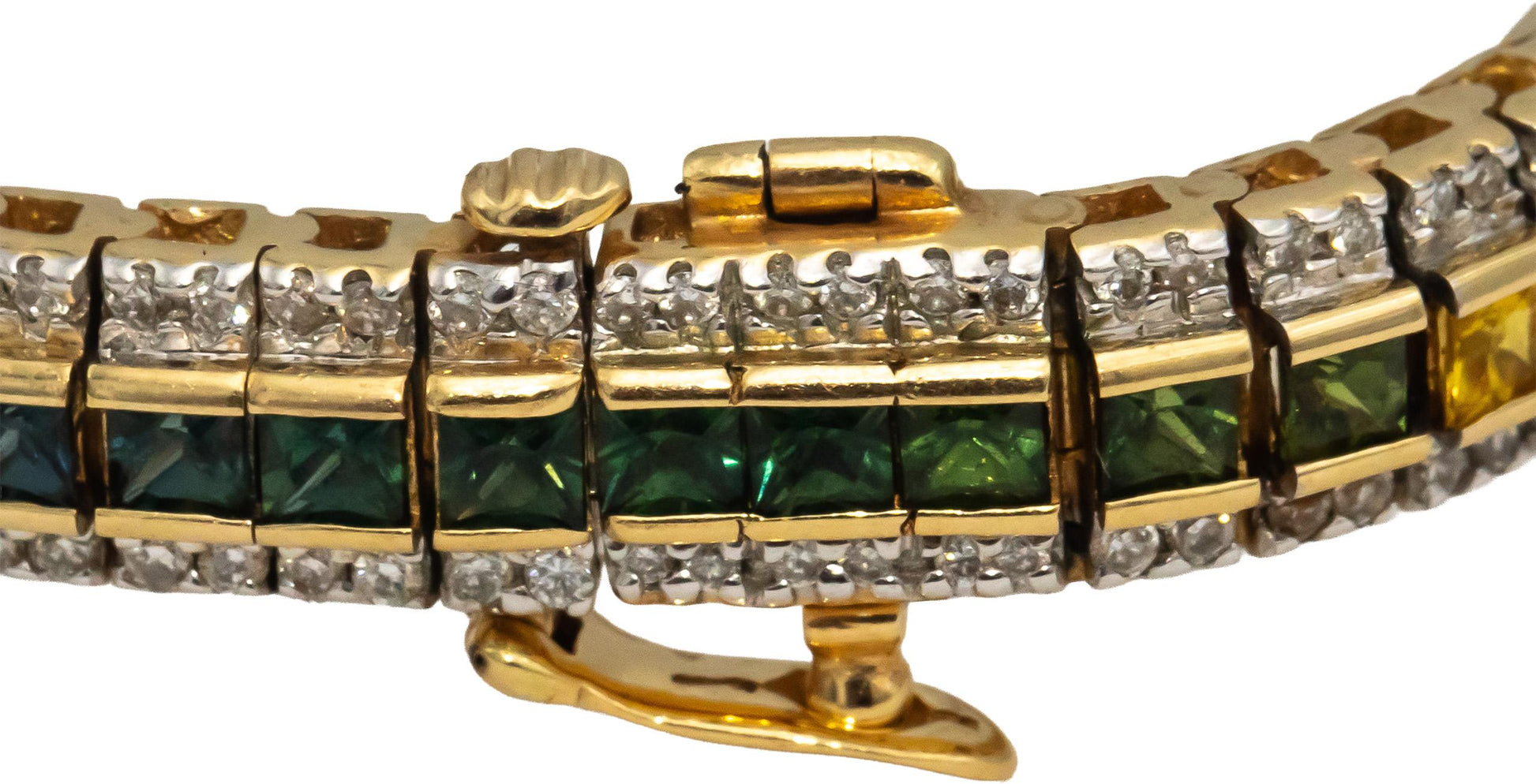 14k Yellow Gold Diamond and Rainbow Sapphire Tennis Bracelet 8.50CTW