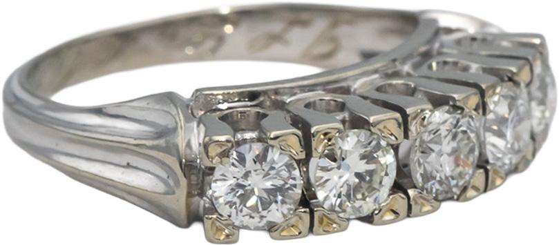 Vintage Antique 18k White Gold Round Diamond Five-Stone Band Ring 0.75CT Size 5