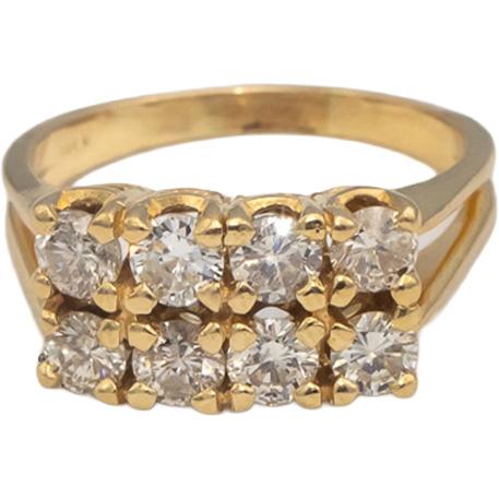 14k Yellow Gold Round Diamond Two Row Band Ring 1.50CT Size 8.25