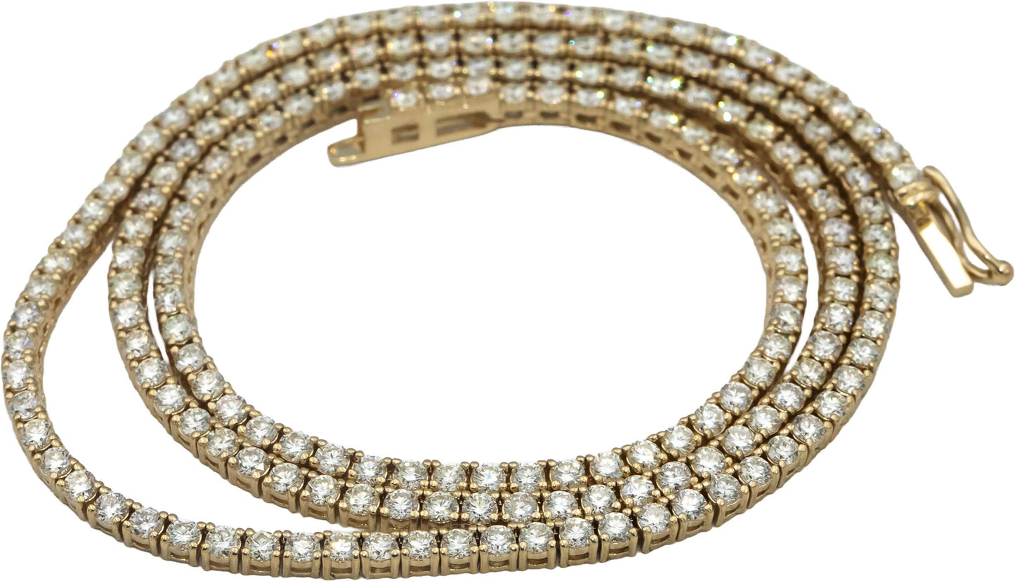 14k Yellow Gold VS Round Diamond Tennis Necklace 8.01CT