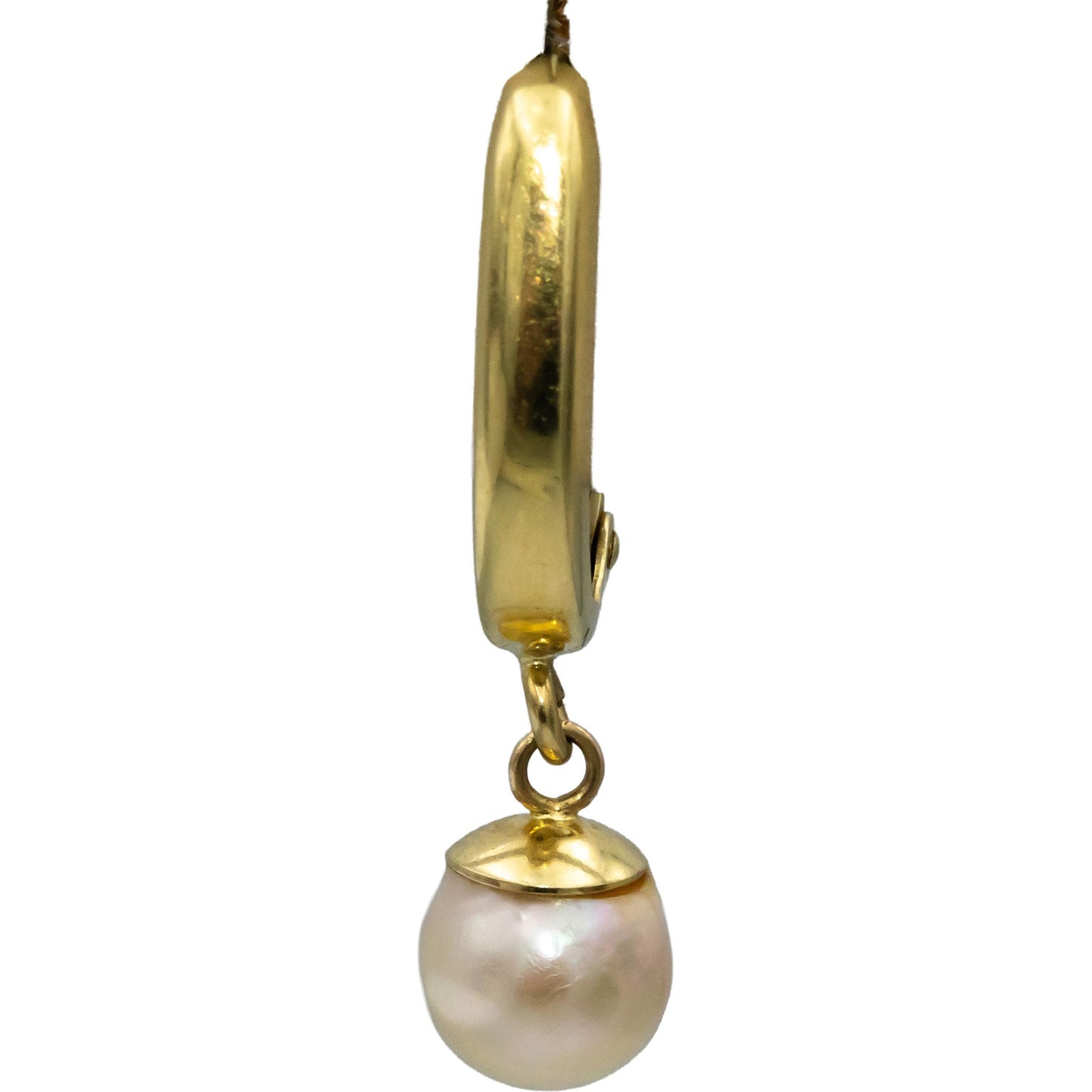 14k Yellow Gold Pearl Drop Dangle Earrings 6.75mm Diameter