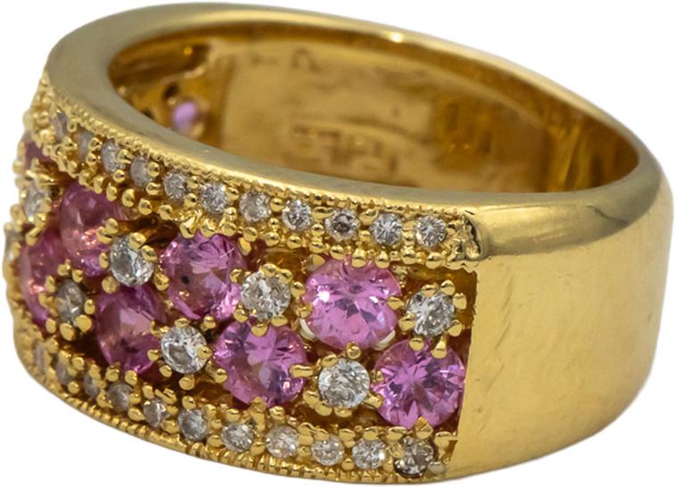 EFFY 14k Yellow Gold Pink Sapphire and Diamond Band Ring 1.20CTW Size 6