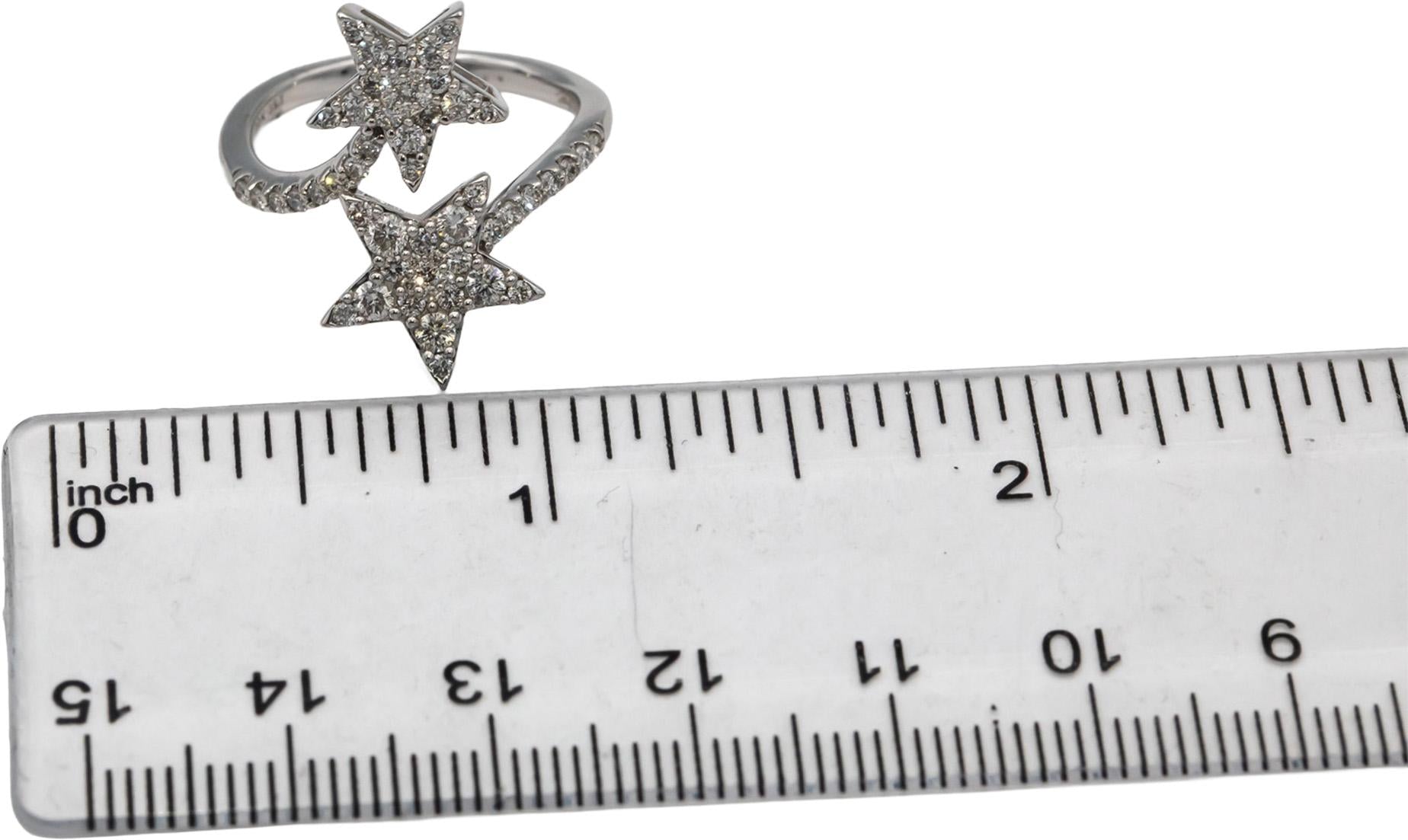 10k White Gold Round Diamond Cluster Star Bypass Ring 0.75CT Size 7