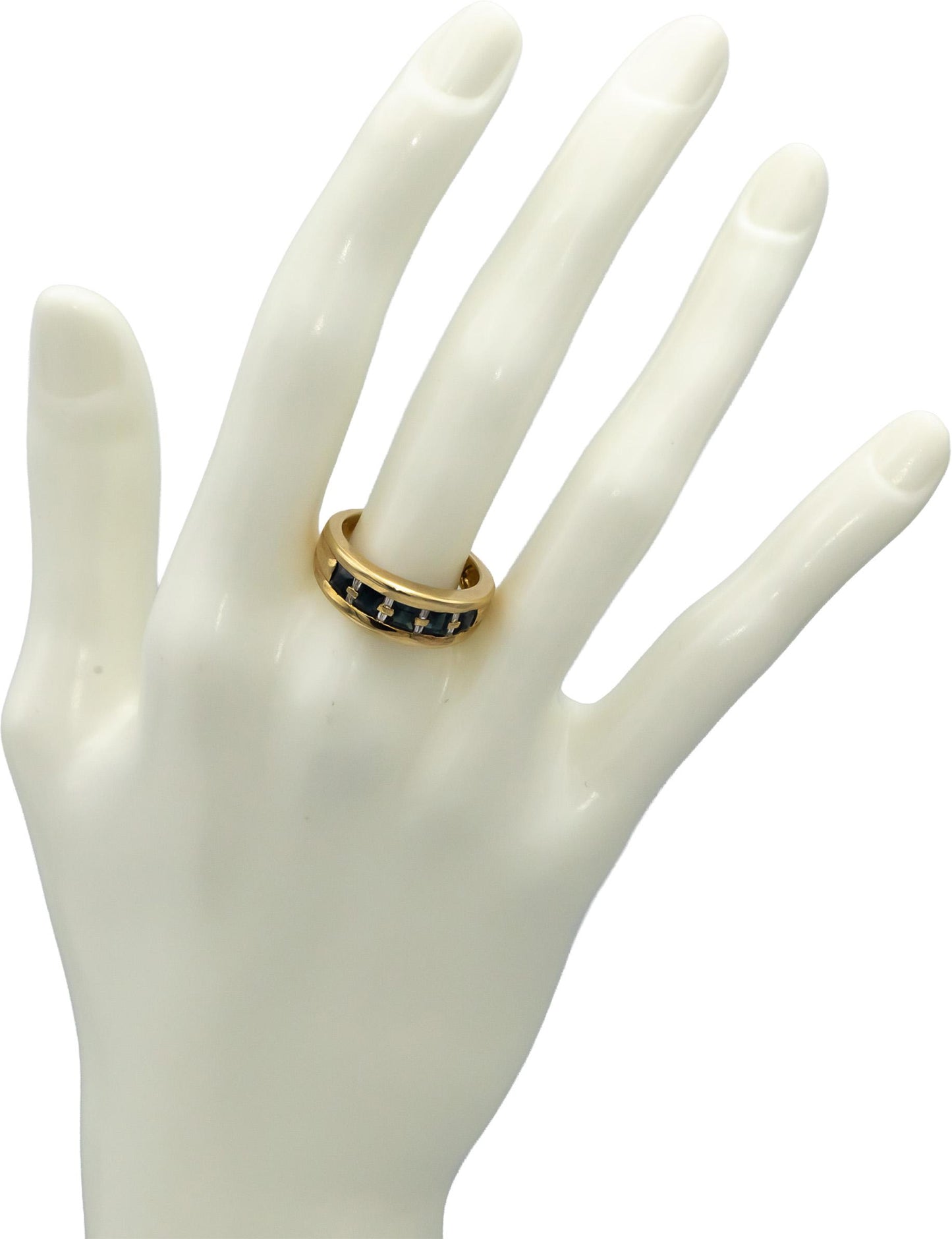 14k Yellow Gold Blue Sapphire and Diamond Band Ring 0.70CTW Size 7.25