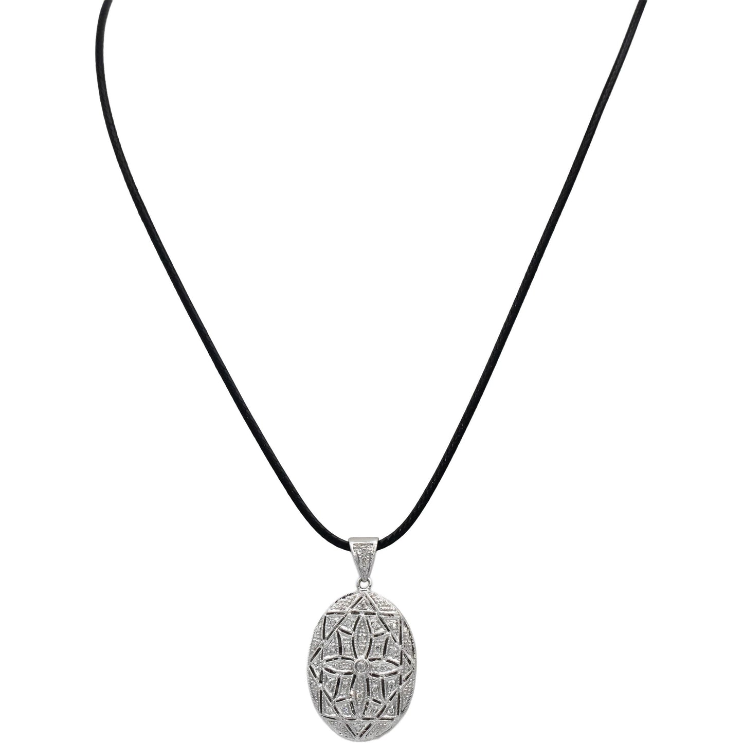 14k White Gold Round Diamond Open Locket Pendant Necklace 0.25CT