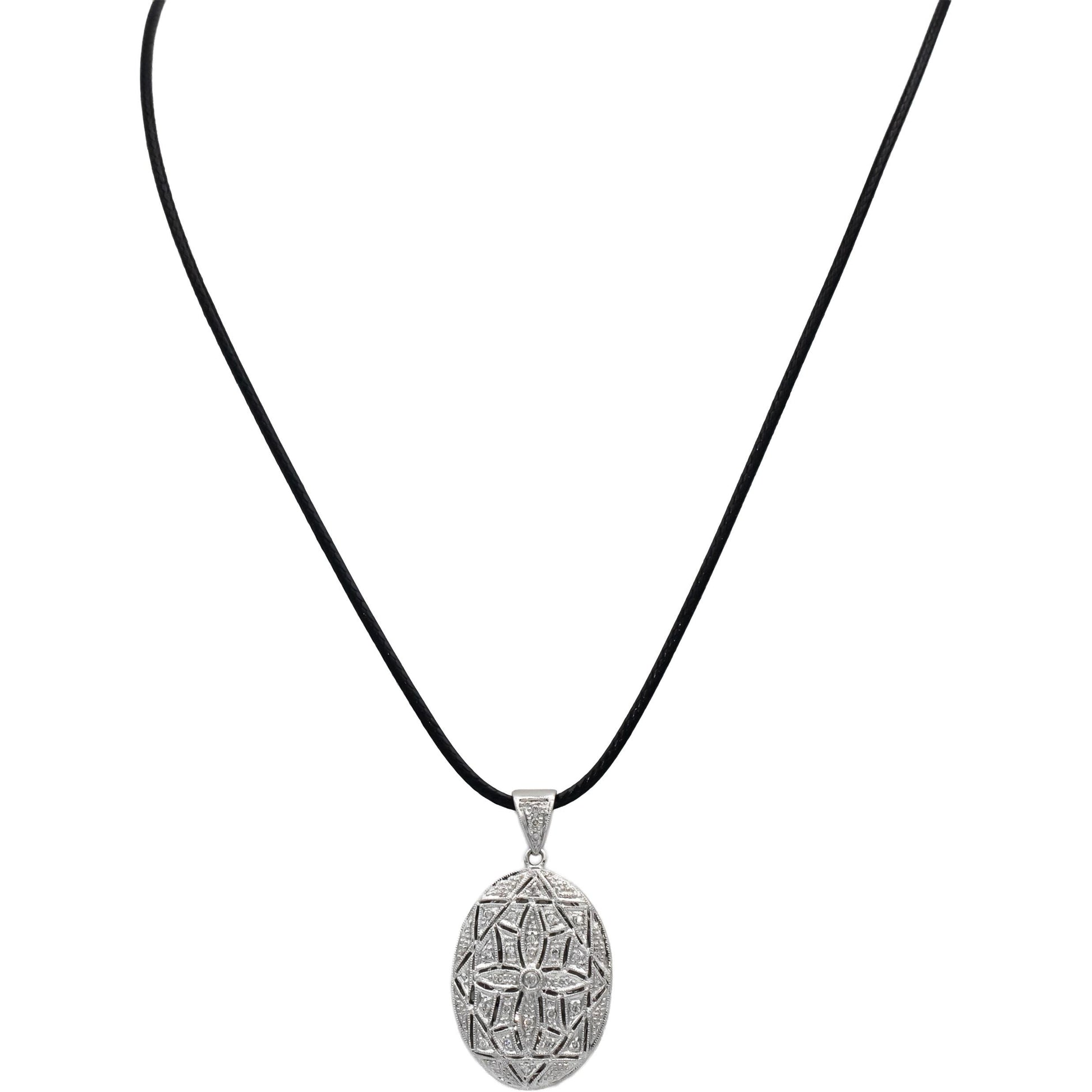 14k White Gold Round Diamond Open Locket Pendant Necklace 0.25CT