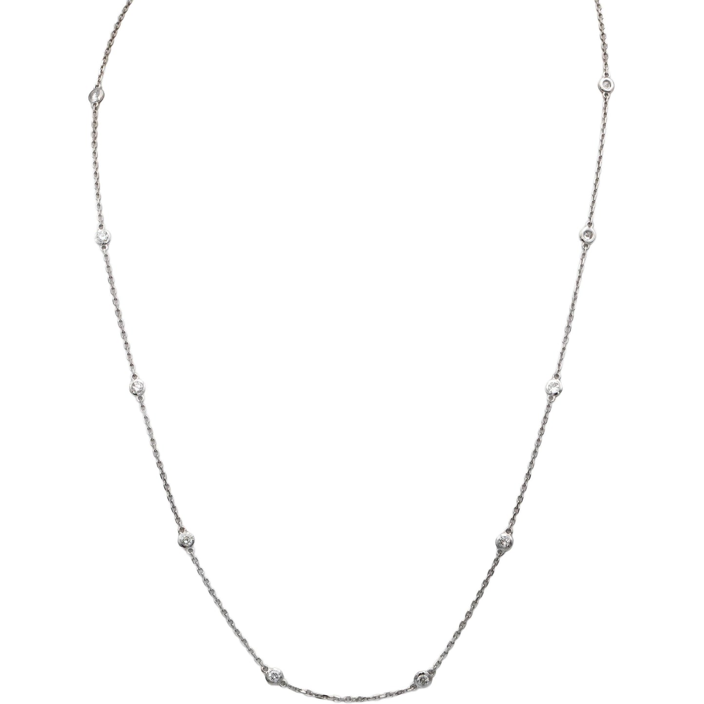 14k White Gold Round Diamond By The Yard Chain Necklace 0.48CT