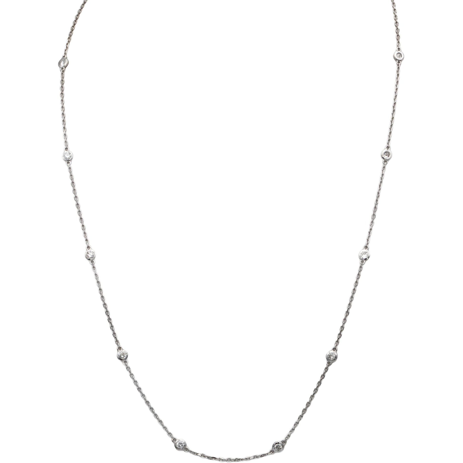 14k White Gold Round Diamond By The Yard Chain Necklace 0.48CT