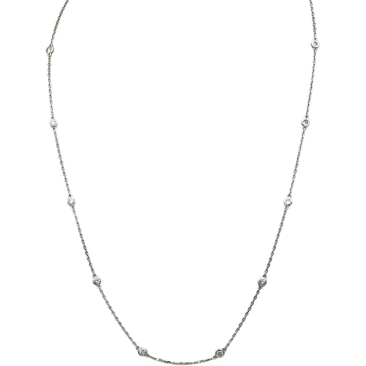 14k White Gold Round Diamond By The Yard Chain Necklace 0.48CT