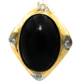 14k Yellow & White Gold Oval Cabochon Onyx and Round Diamond Earrings 0.06CT