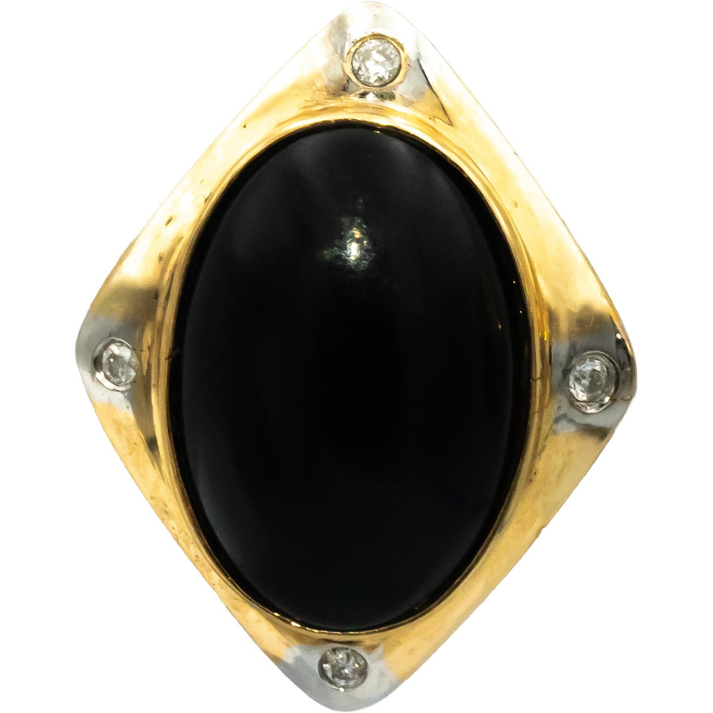 14k Yellow & White Gold Oval Cabochon Onyx and Round Diamond Earrings 0.06CT