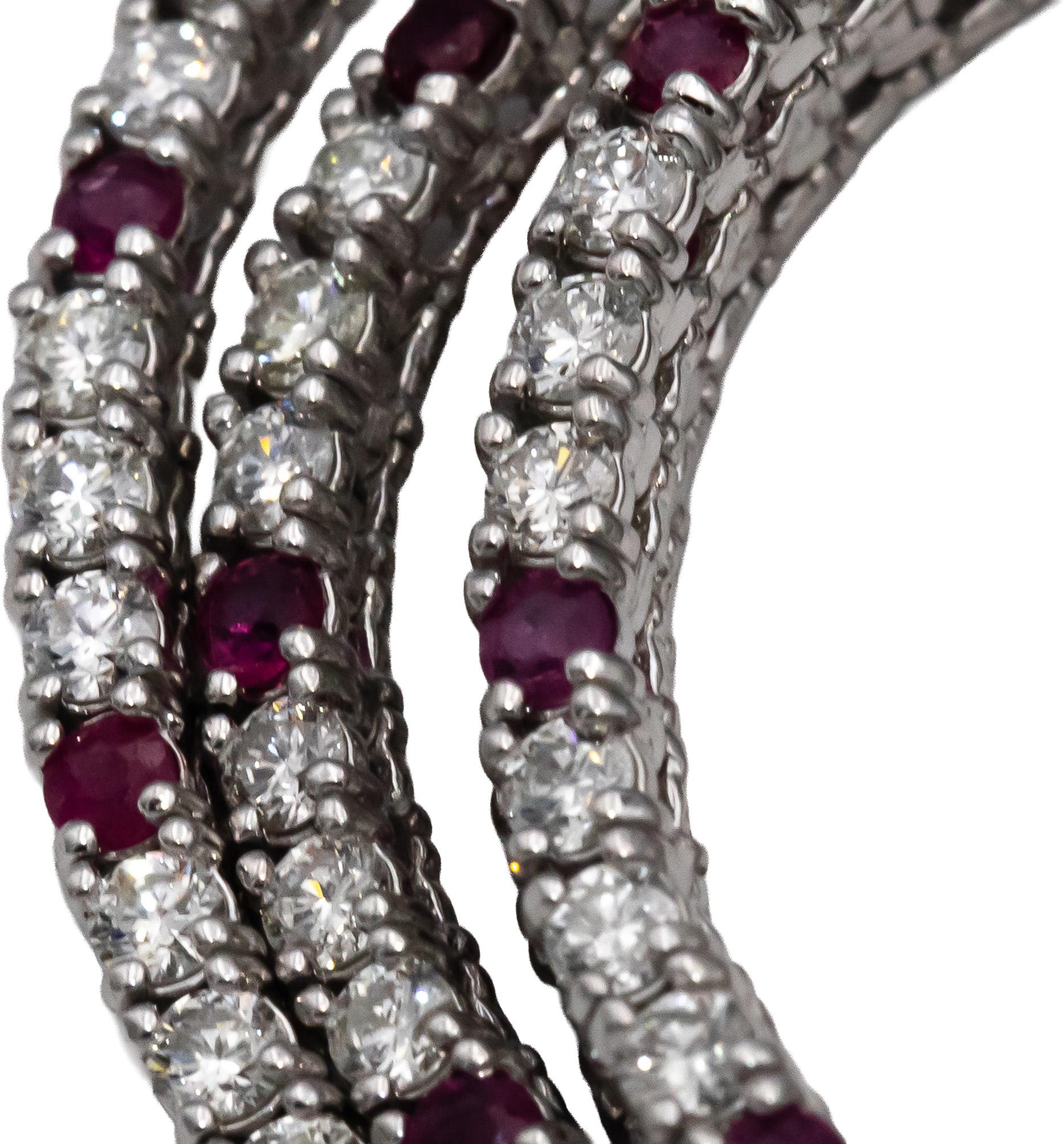 14k White Gold VS Round Diamond and Ruby Tennis Necklace 7.33CTW