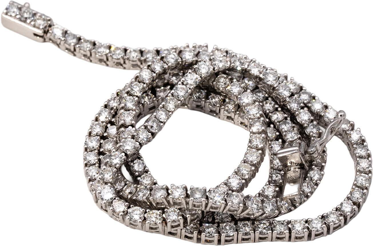 14k White Gold Round Diamond Tennis Necklace 15.0CT