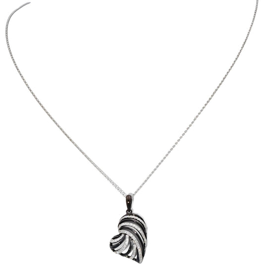 14k White Gold Black Rhodium Round Diamond Abstract Heart Pendant Necklace .35CT