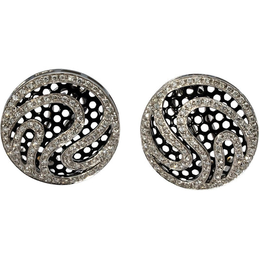 18k White Gold & Rhodium VS Round Diamond Circle Swirl Earrings 1.0CT