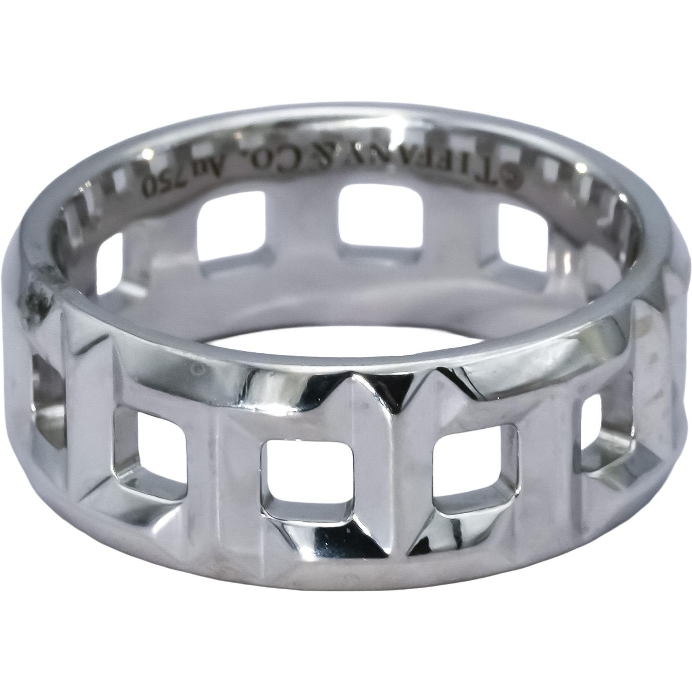 TIFFANY & CO. 18k White Gold Tiffany T True Narrow Band Ring Size 9