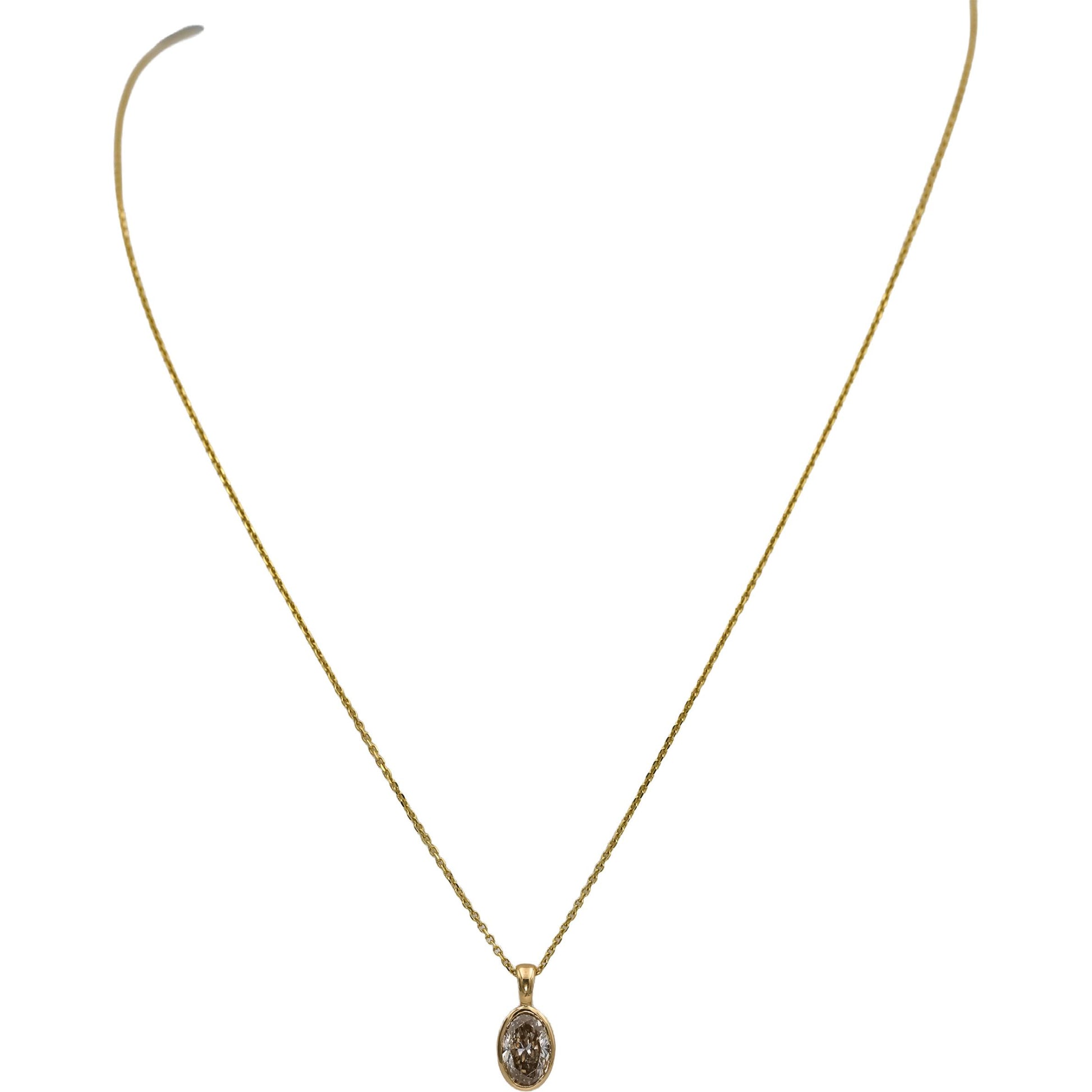 18k & 14k Yellow Gold Oval Cut Diamond Solitaire Pendant Necklace 1.54CT