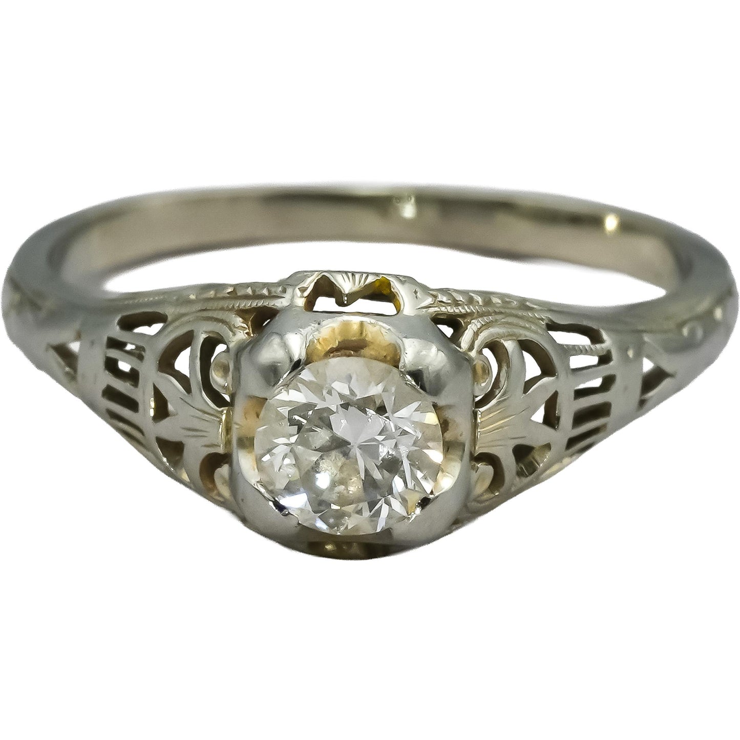 Vintage Filigree Antique 10k White Gold VS Diamond Ring 0.40CT Size 5.5