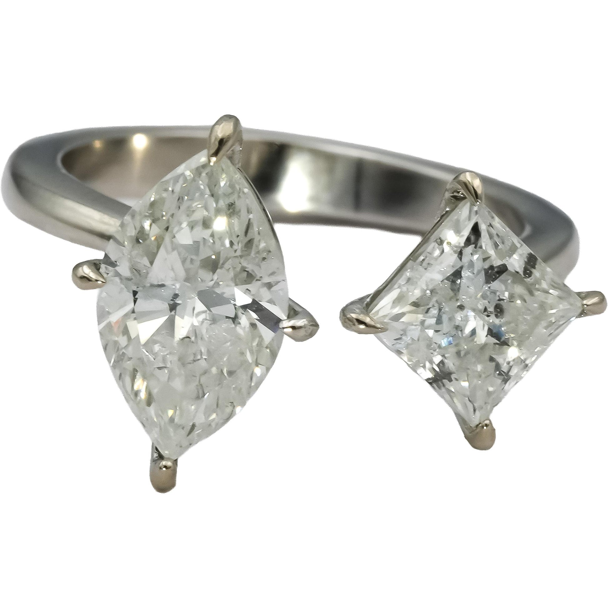 14k White Gold Marquise and Princess Cut Diamond Engagement Ring 3.37CT Size 6.5