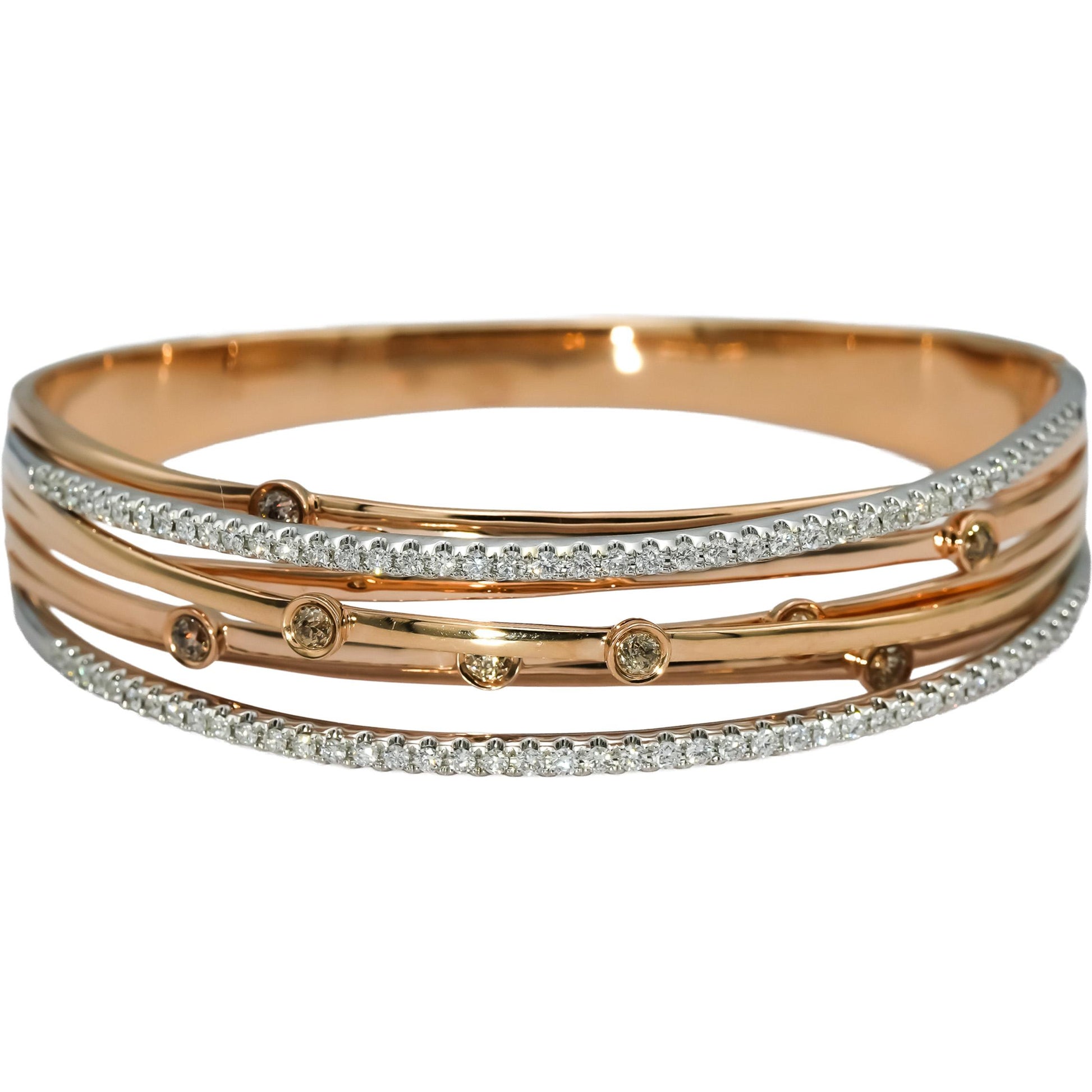 CROWN OF LIGHT 14k Rose White Gold Diamond Bangle Bracelet 1.87CT