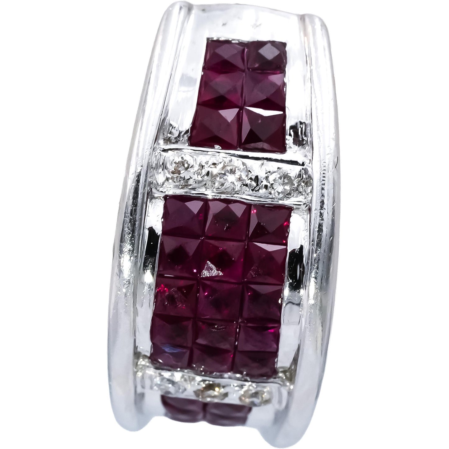 18k White Gold Diamond and Ruby Cluster Curved Earrings 2.70CTW