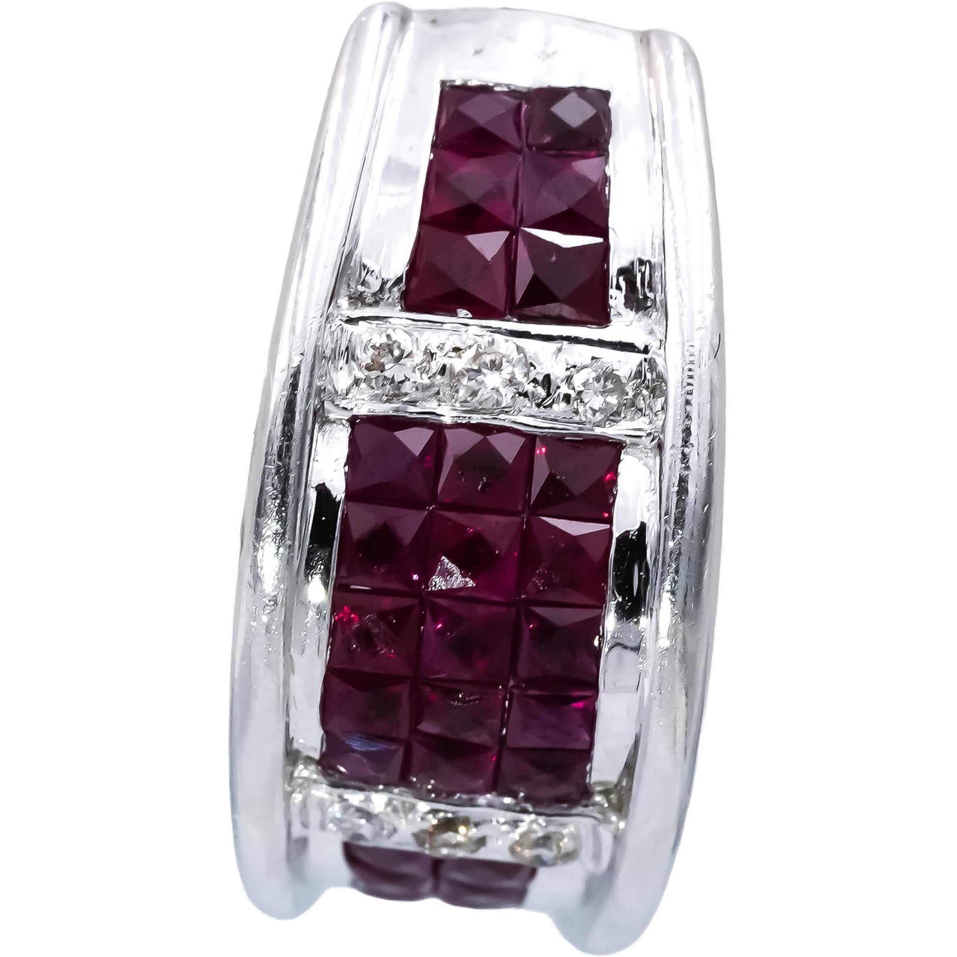 18k White Gold Diamond and Ruby Cluster Curved Earrings 2.70CTW